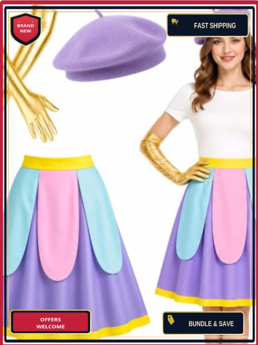 3 Pcs Teapot Maid Costume Set Beret Hat Gloves Petal Apron Adult Halloween